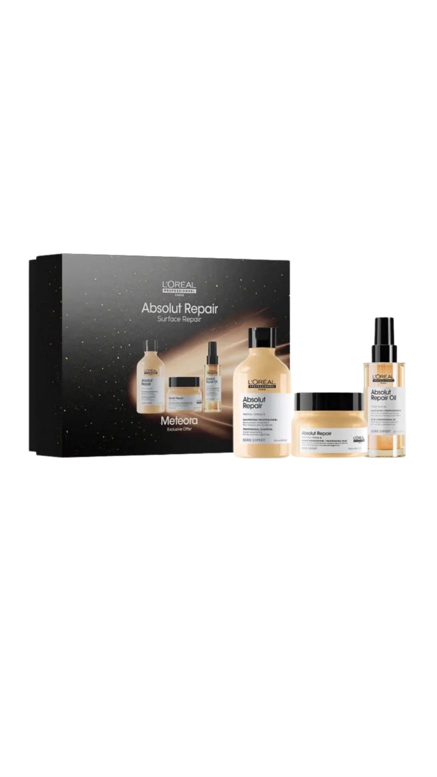 L'ORÉAL PROFESSIONNEL PARIS ABSOLUT REPAIR METEORA (300ml,250,90ml) لوريال باريس مجموعة متكاملة معالجة للشعر التالف